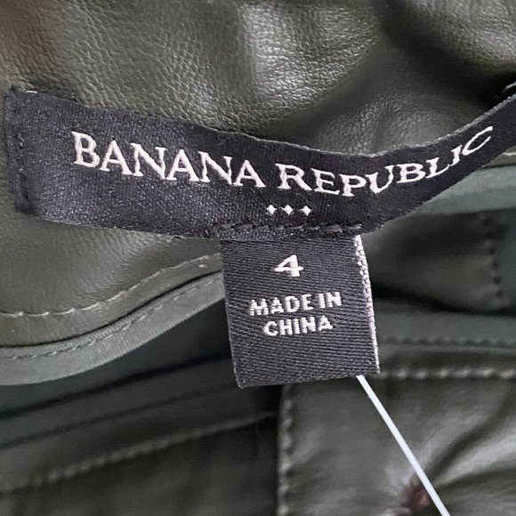 Banana Republic Vegan Leather Midi Skirt Size 4 Button Front Green Pockets - Picture 6 of 11